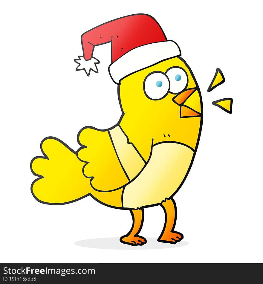 cartoon bird wearing christmas hat