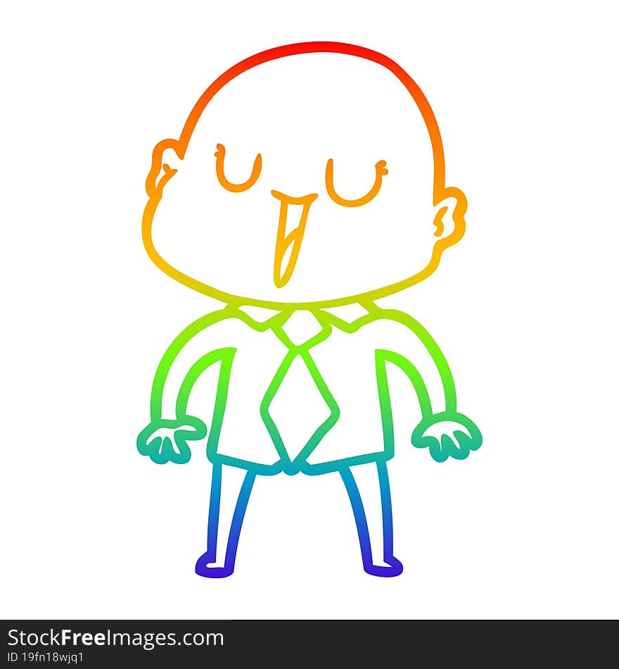 Rainbow Gradient Line Drawing Happy Cartoon Bald Man