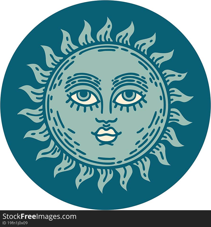 tattoo style icon of a sun with face