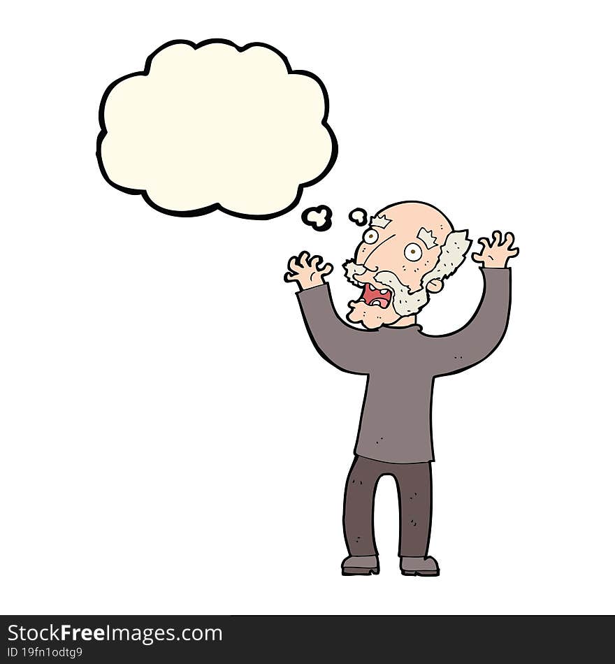 cartoon terrified old man with thought bubble