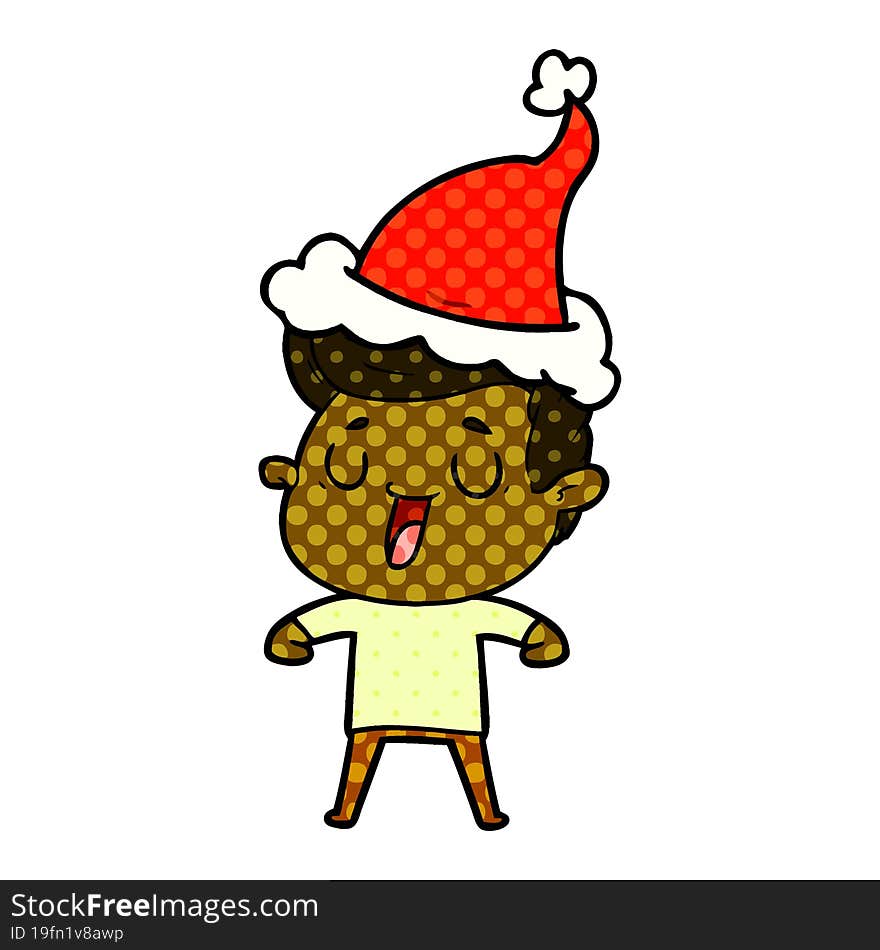 happy comic book style illustration of a man wearing santa hat