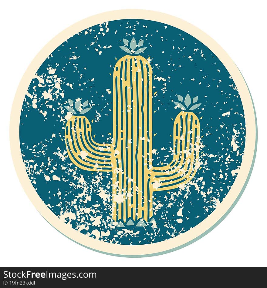 Distressed Sticker Tattoo Style Icon Of A Cactus