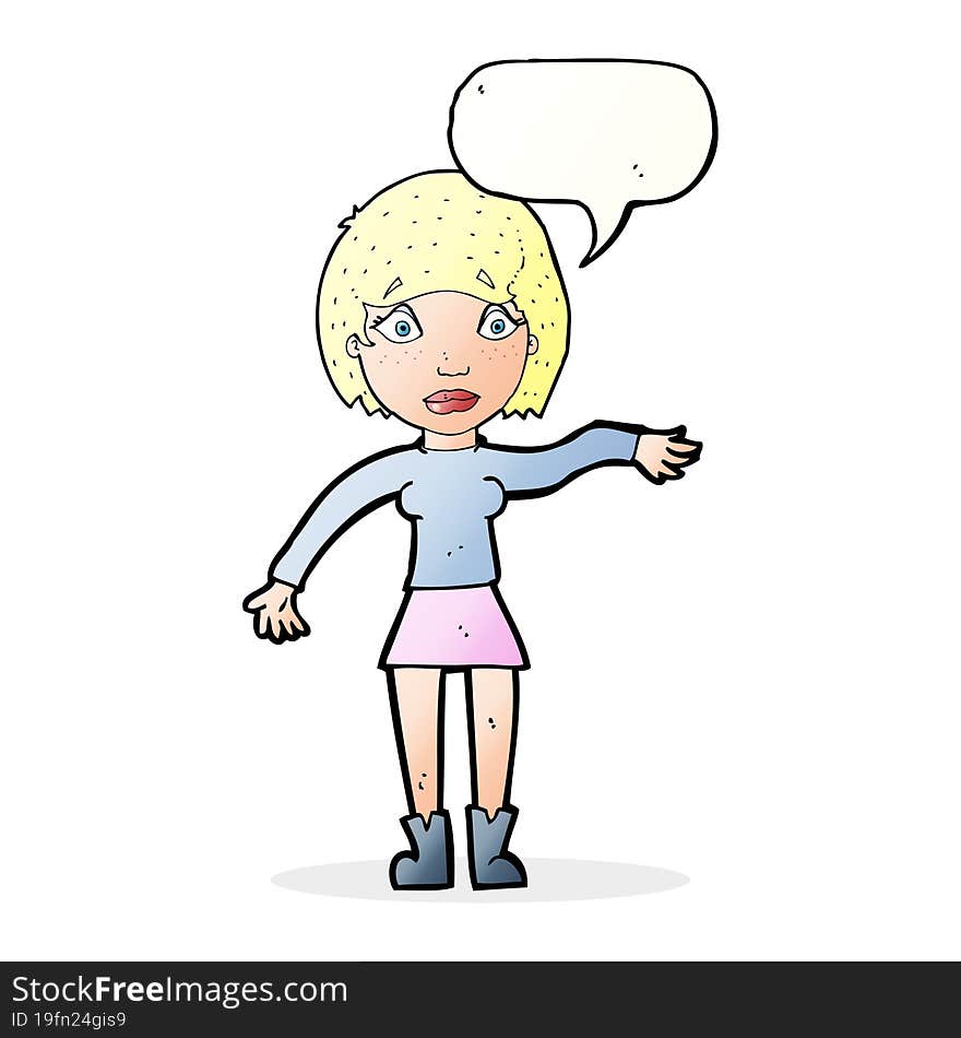 cartoon surprised woman with speech bubble