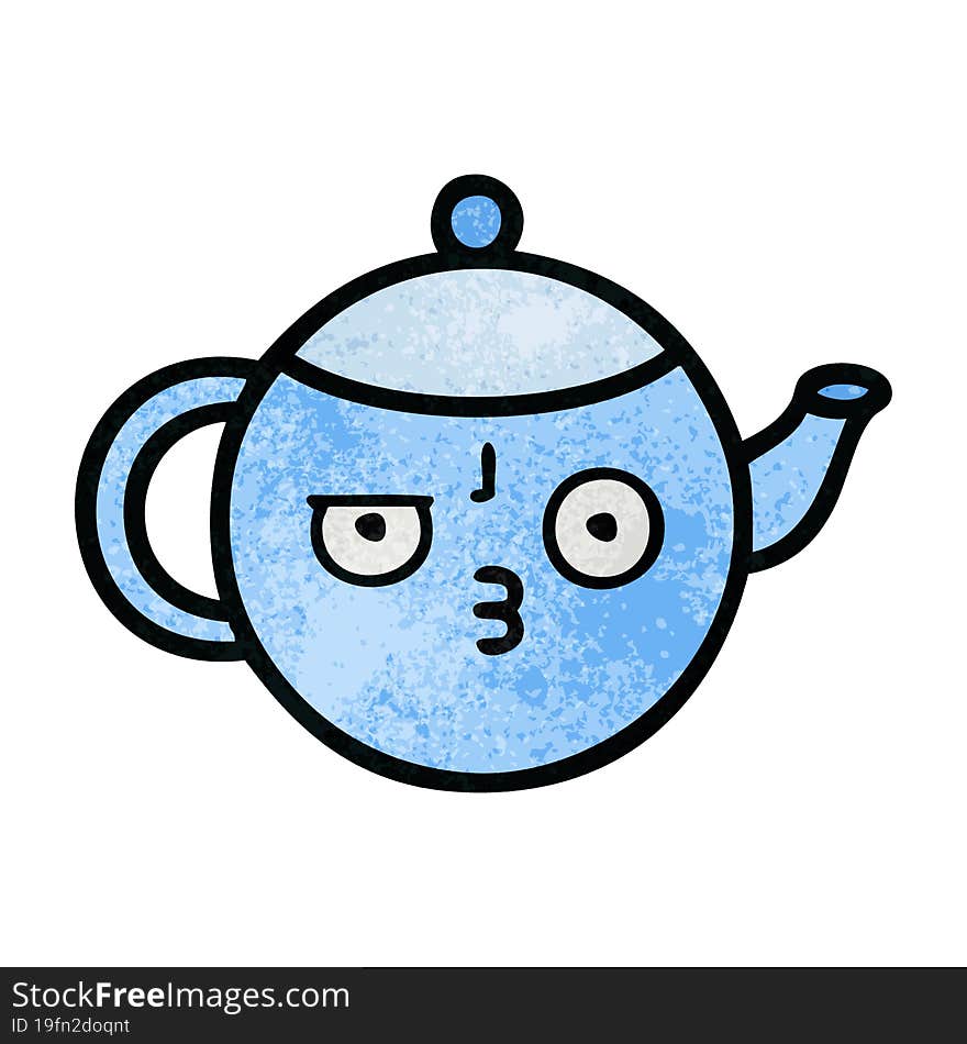 retro grunge texture cartoon of a tea pot