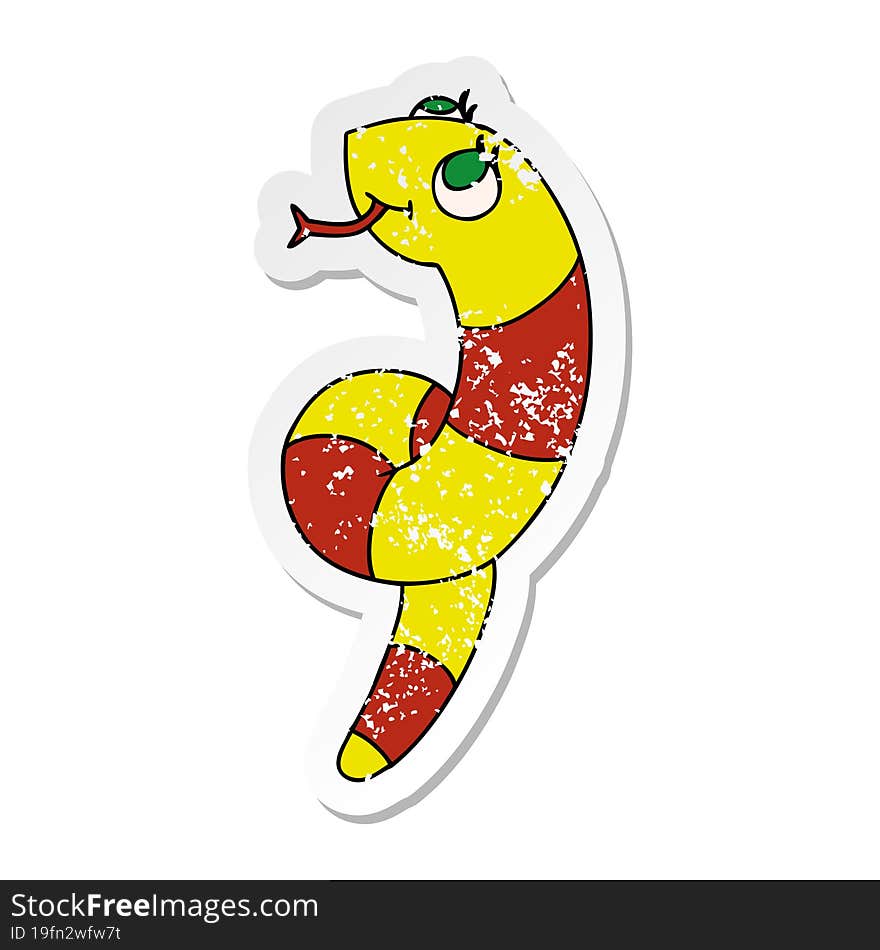 distressed sticker cartoon illustration kawaii of a cute snake. distressed sticker cartoon illustration kawaii of a cute snake