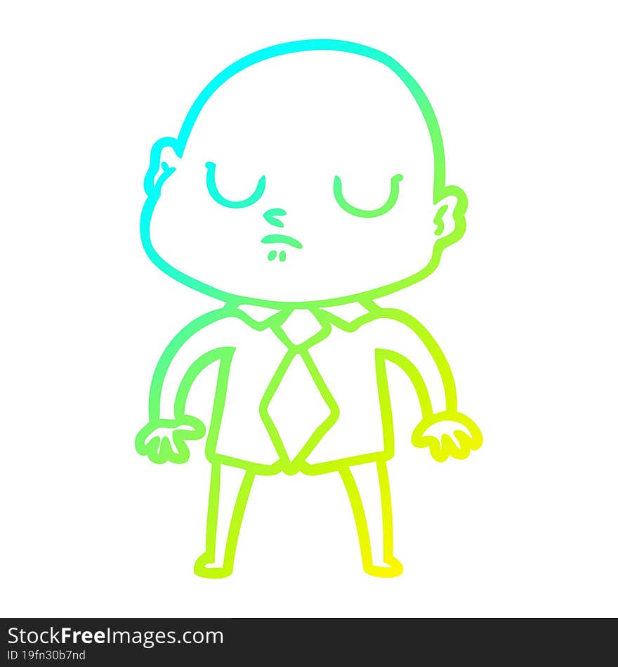 cold gradient line drawing cartoon bald man