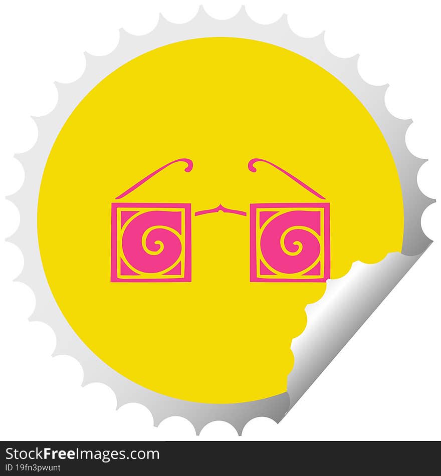 circular peeling sticker cartoon of a hypno glasses