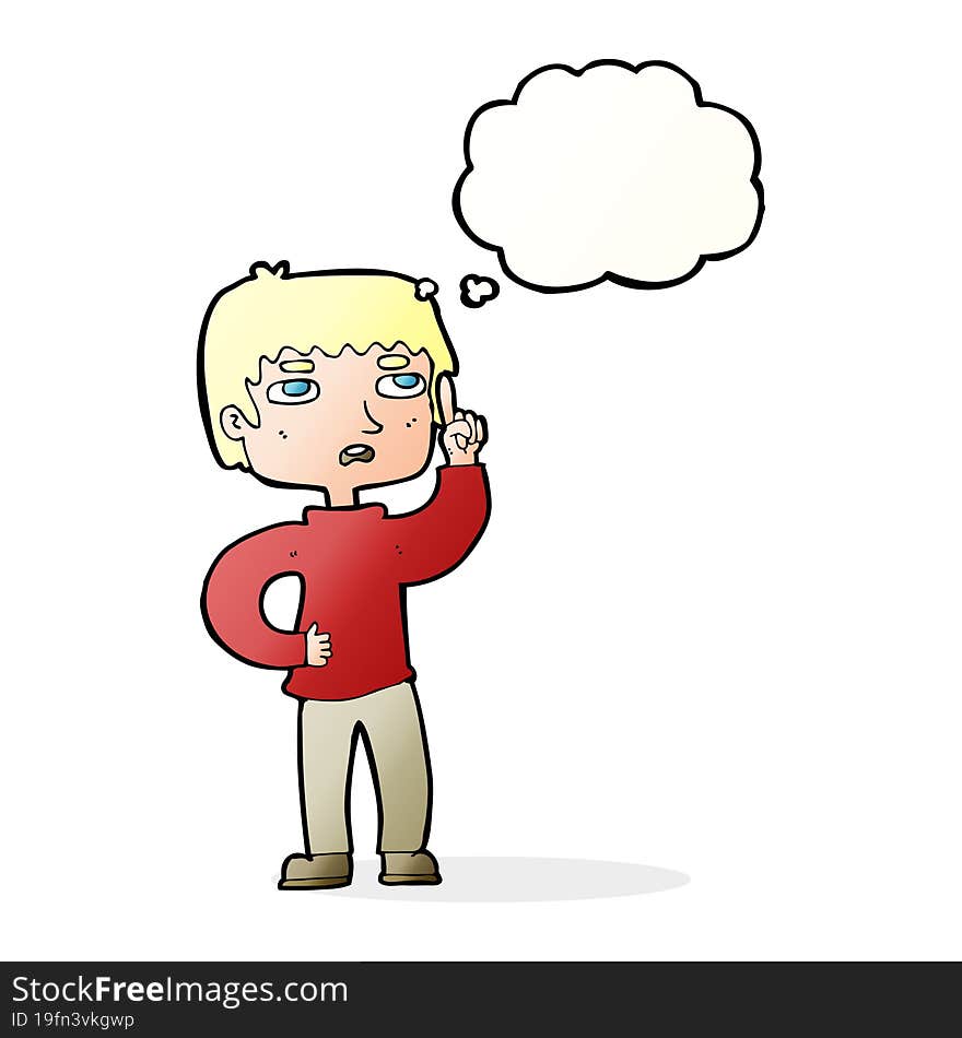 cartoon boy with question with thought bubble