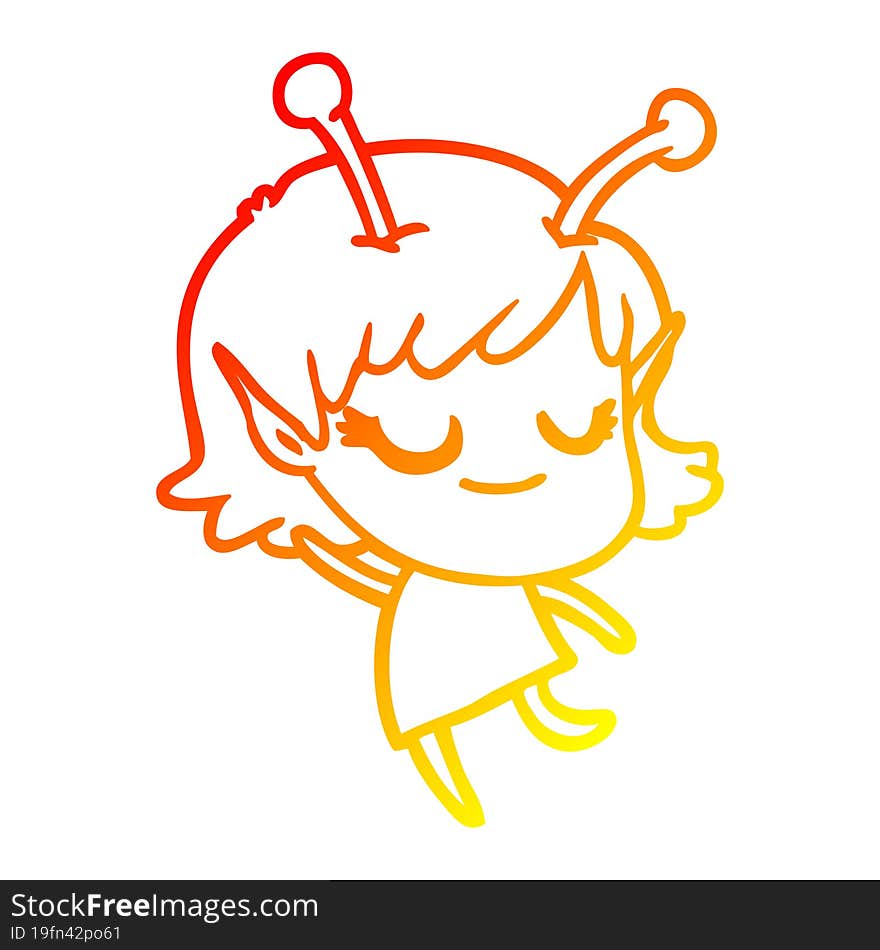 warm gradient line drawing smiling alien girl cartoon