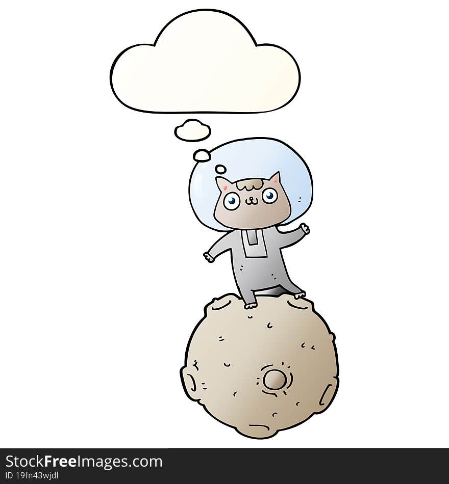 cute cartoon astronaut cat and thought bubble in smooth gradient style