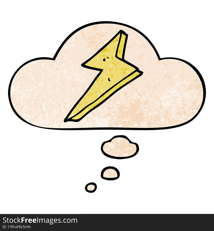 cartoon lightning and thought bubble in grunge texture pattern style