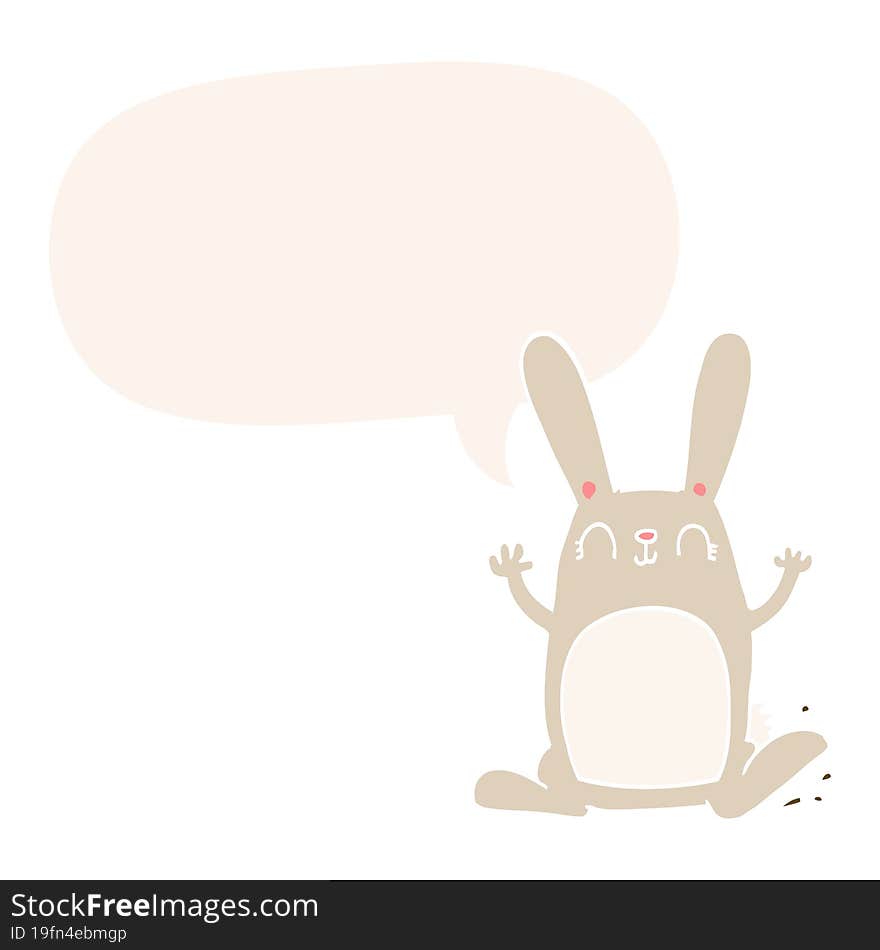 cartoon rabbit with speech bubble in retro style