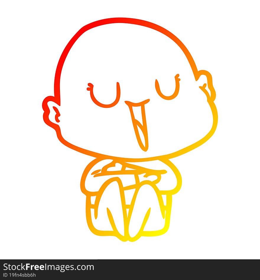 warm gradient line drawing of a happy cartoon bald man