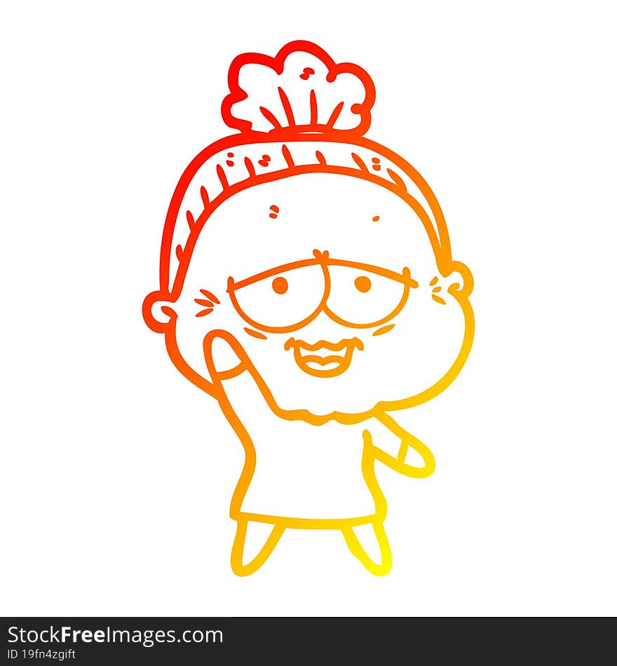 Warm Gradient Line Drawing Cartoon Happy Old Lady