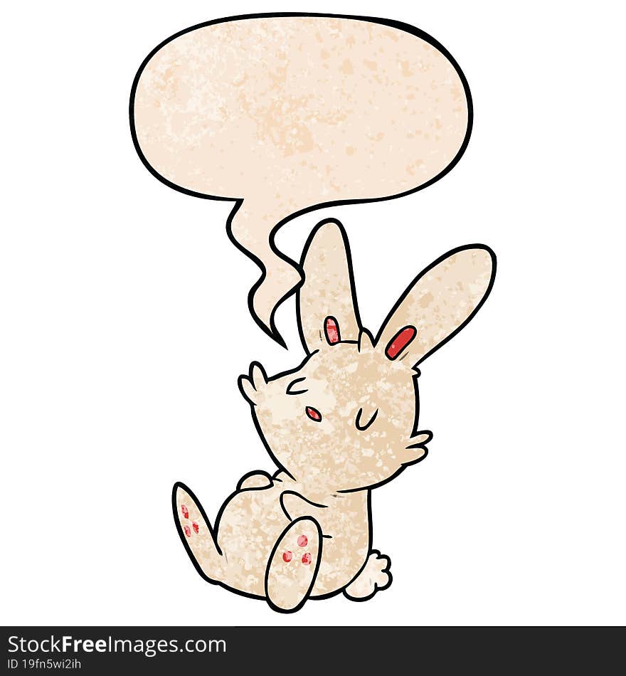 cute cartoon rabbit sleeping with speech bubble in retro texture style