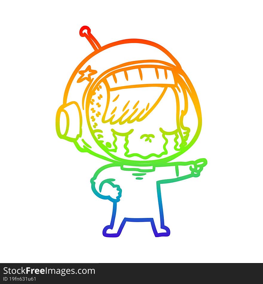 Rainbow Gradient Line Drawing Cartoon Crying Astronaut Girl