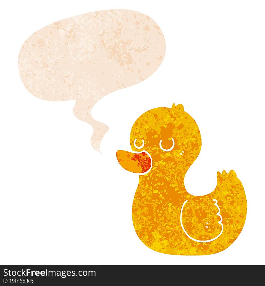 Cartoon Duck And Speech Bubble In Retro Textured Style