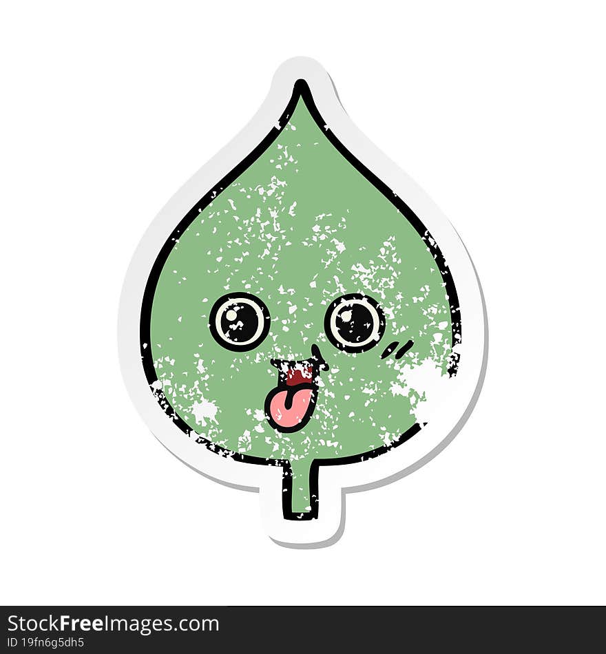 distressed sticker of a cute cartoon expressional leaf