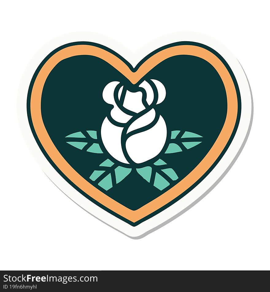 sticker of tattoo in traditional style of a heart and flowers. sticker of tattoo in traditional style of a heart and flowers