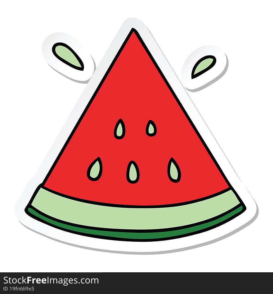 sticker of a quirky hand drawn cartoon watermelon