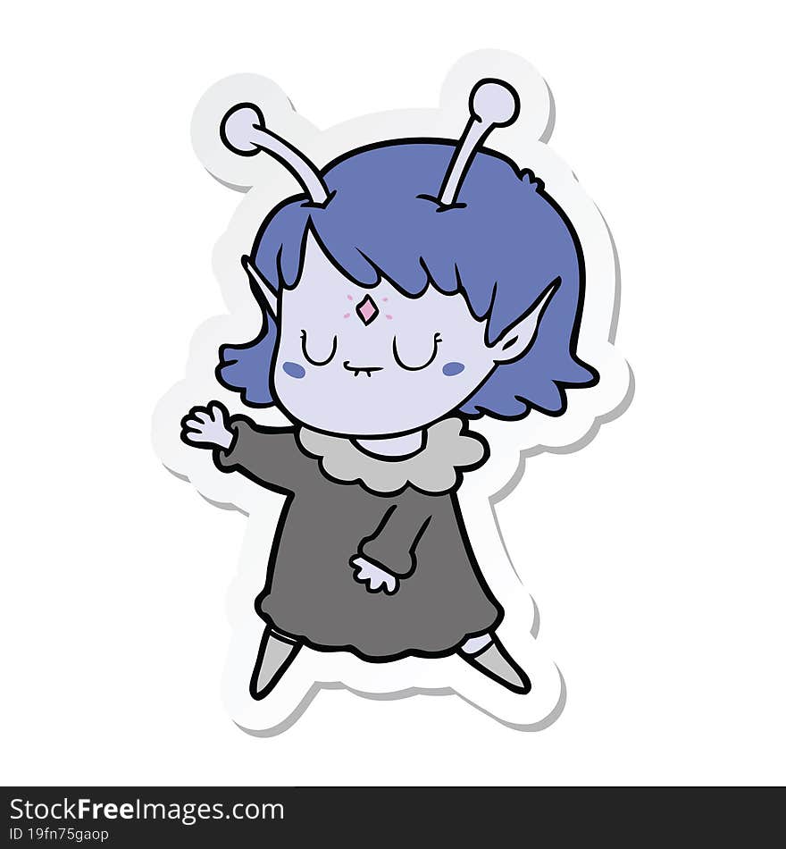 Sticker Of A Cartoon Alien Girl Dancing