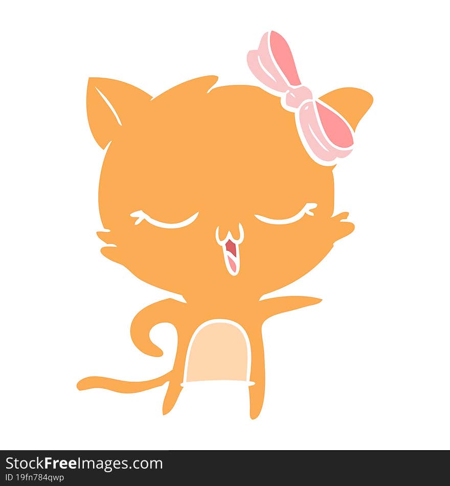 flat color style cartoon cat with bow on head