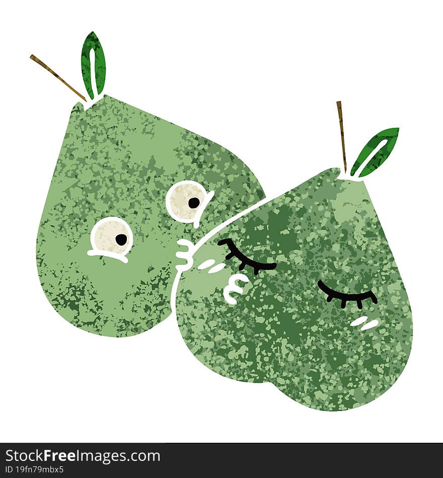 retro illustration style cartoon of a green pear