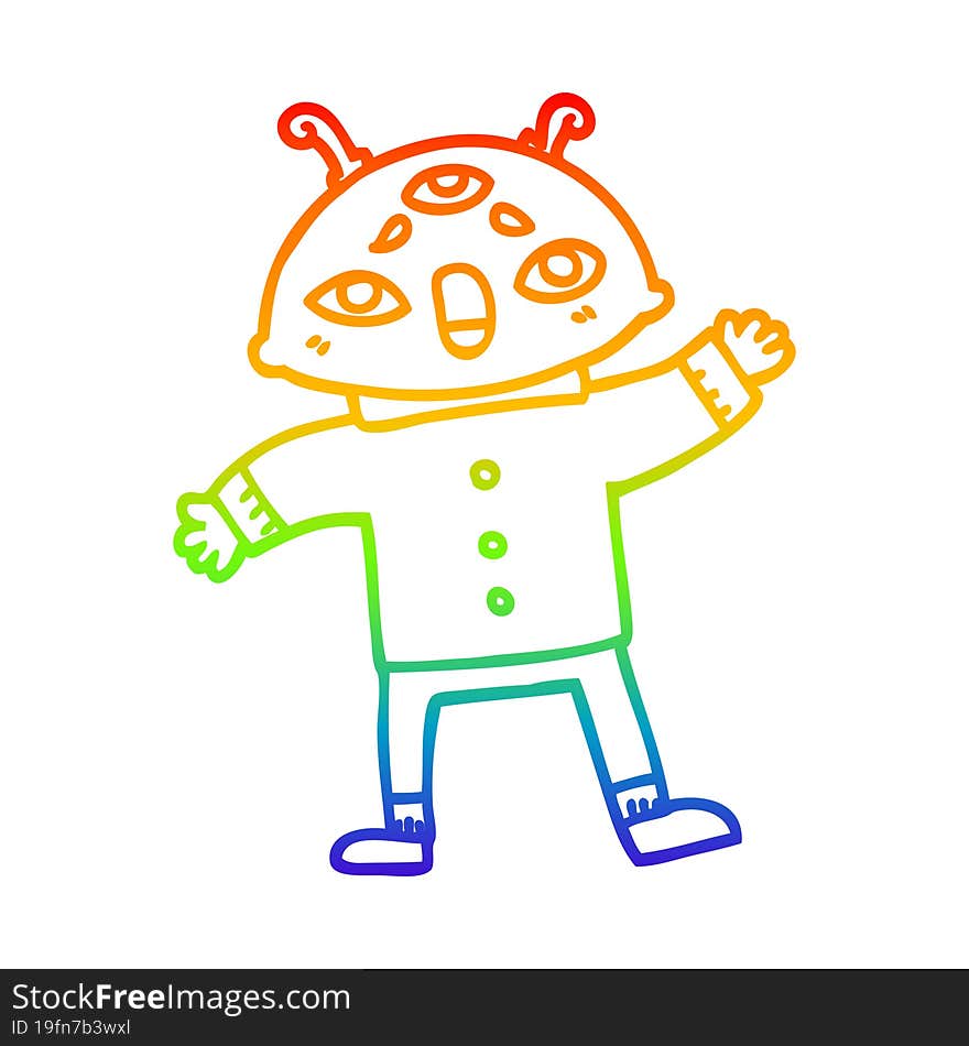 rainbow gradient line drawing cartoon alien space man