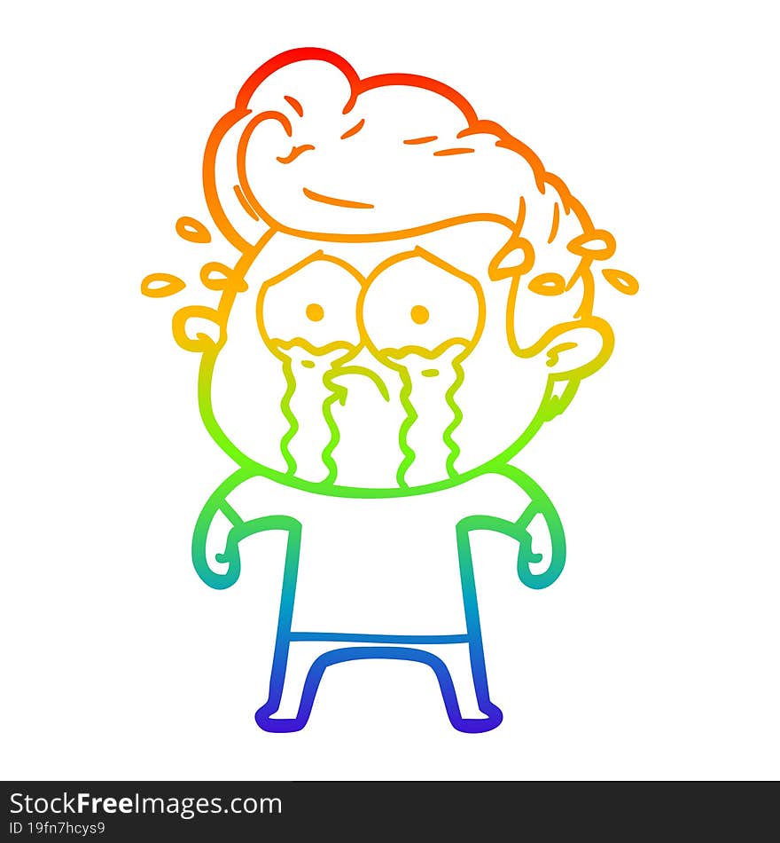 rainbow gradient line drawing cartoon crying man