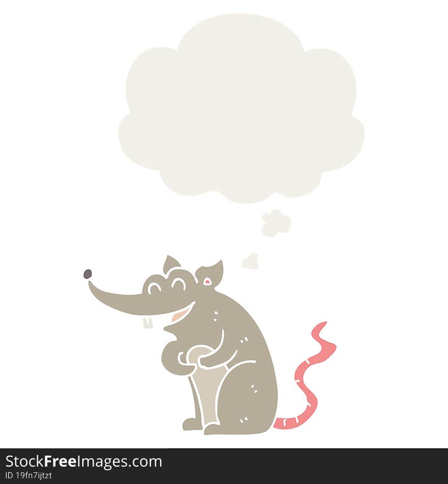 cartoon rat and thought bubble in retro style