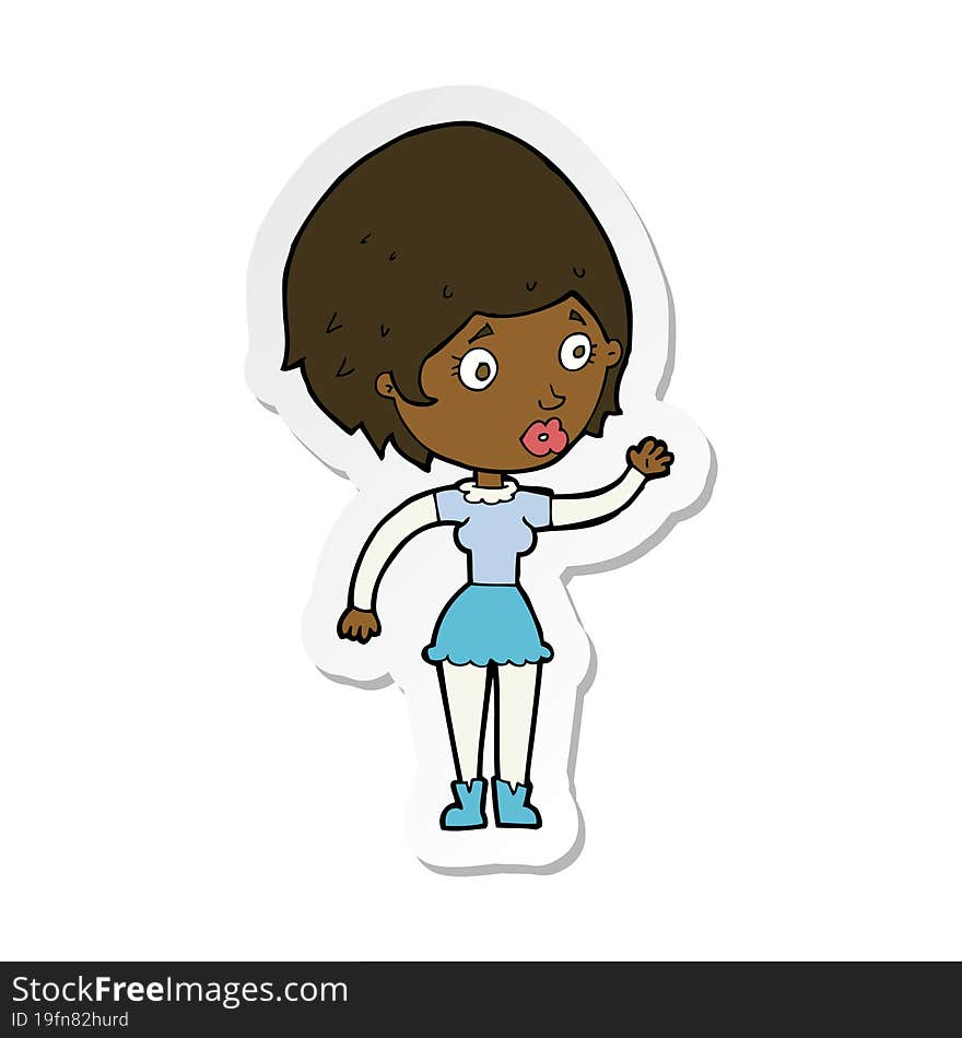 Sticker Of A Cartoon Woman Waving