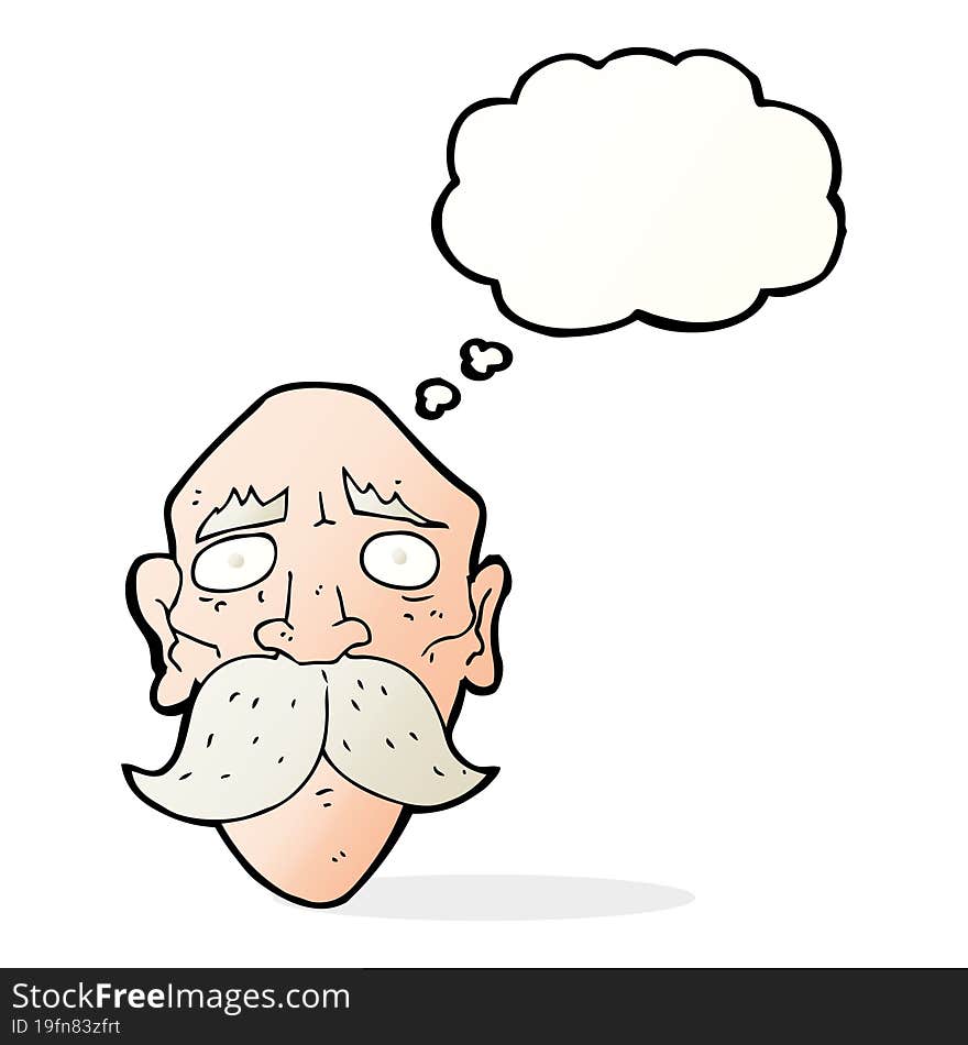 cartoon sad old man with thought bubble