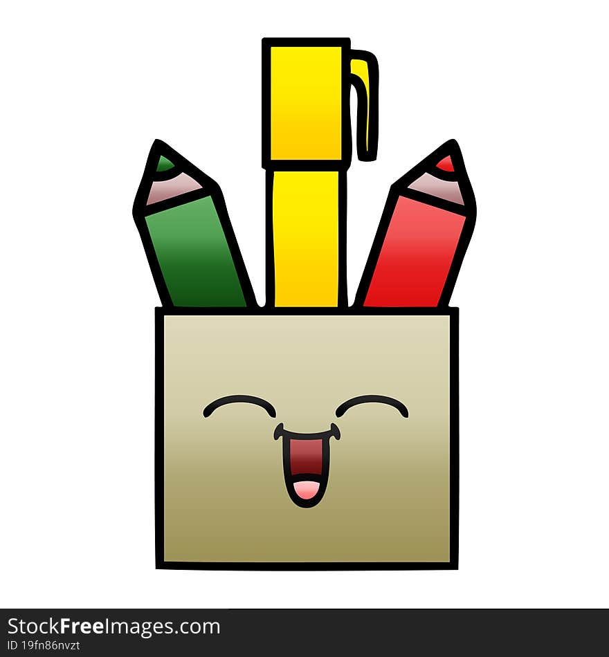 gradient shaded cartoon pencil pot