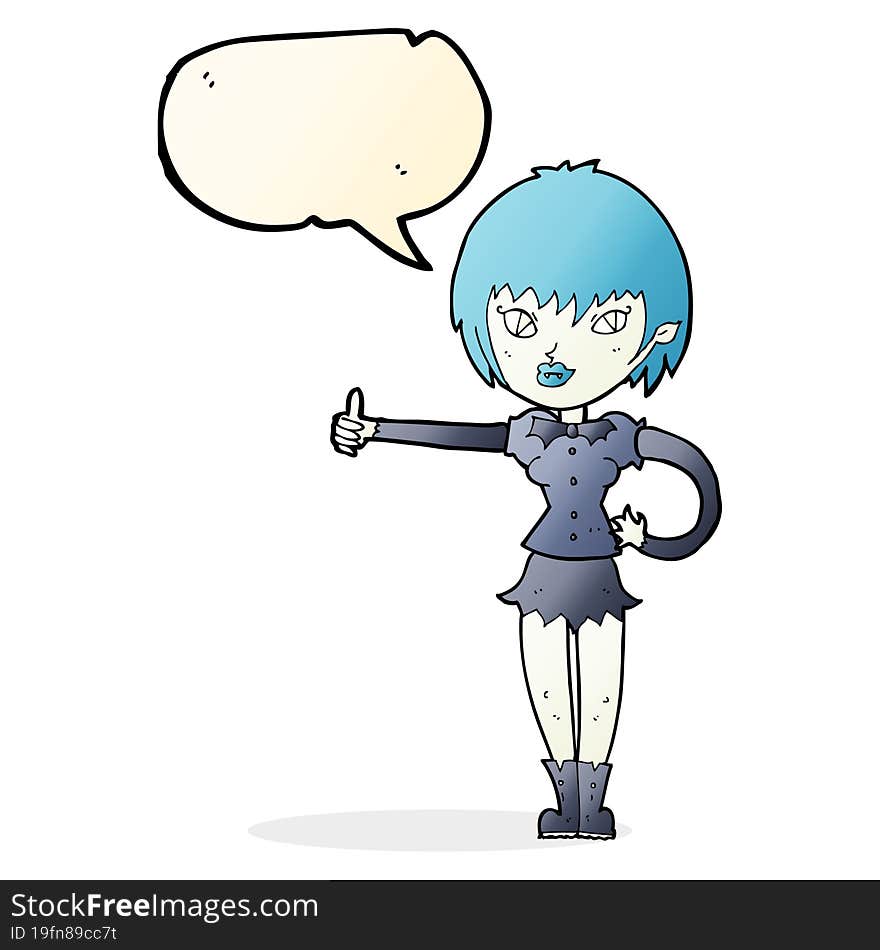 cartoon vampire girl giving thumbs up sign with speech bubble