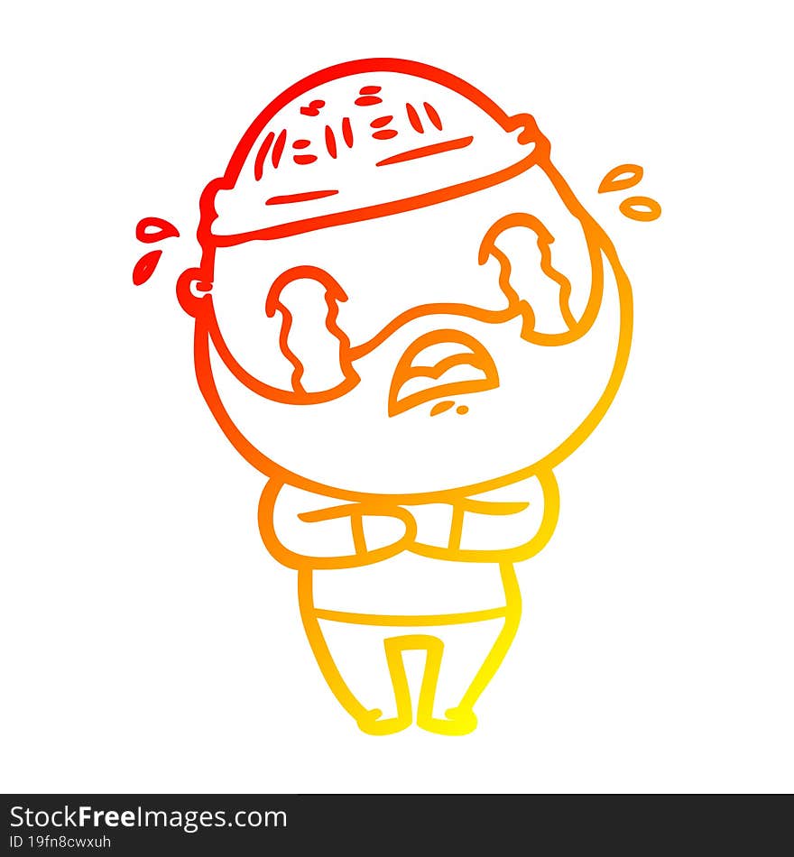 warm gradient line drawing cartoon bearded man crying