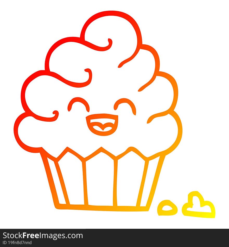 warm gradient line drawing cartoon cupcake