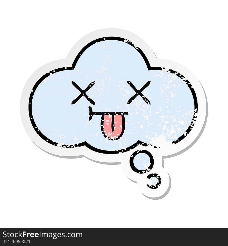 distressed sticker of a cute cartoon thought bubble