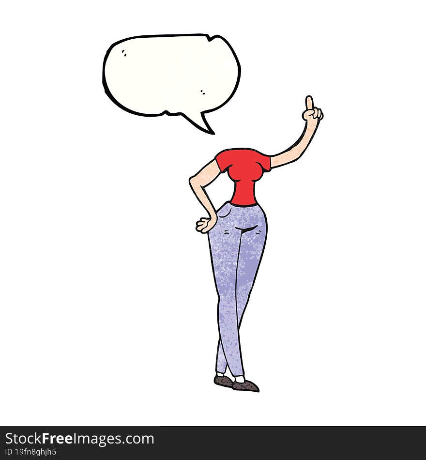 Speech Bubble Textured Cartoon Female Body With Raised Hand