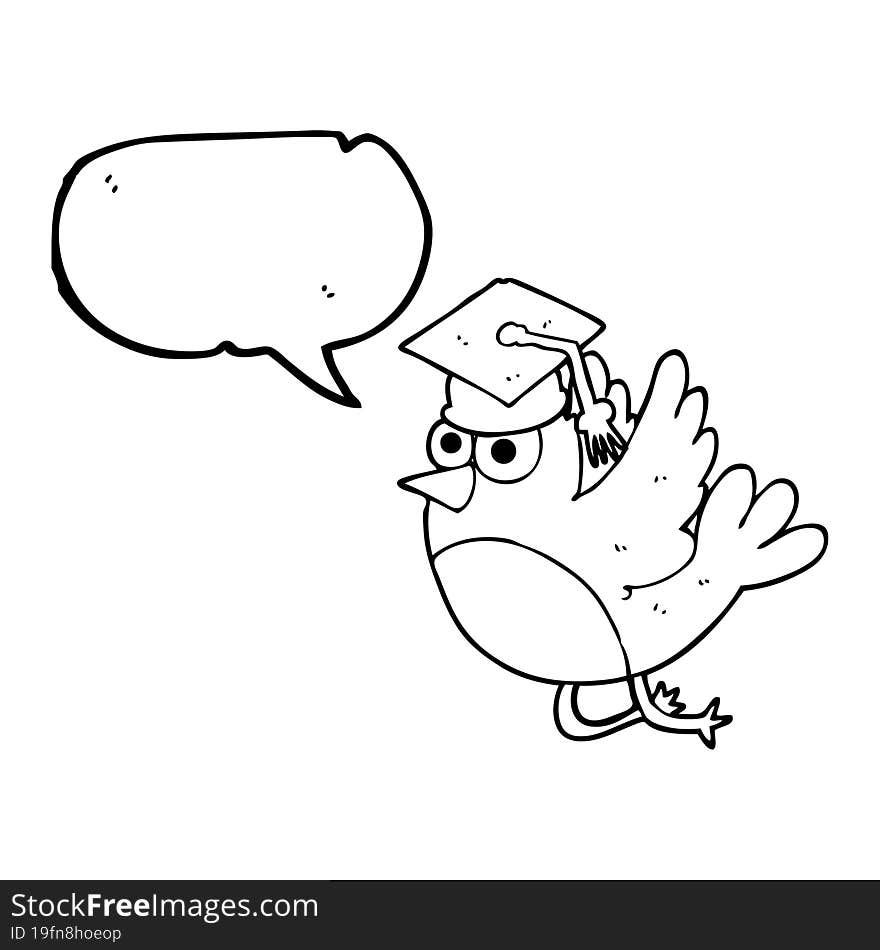 speech bubble cartoon bird wearing graduation cap