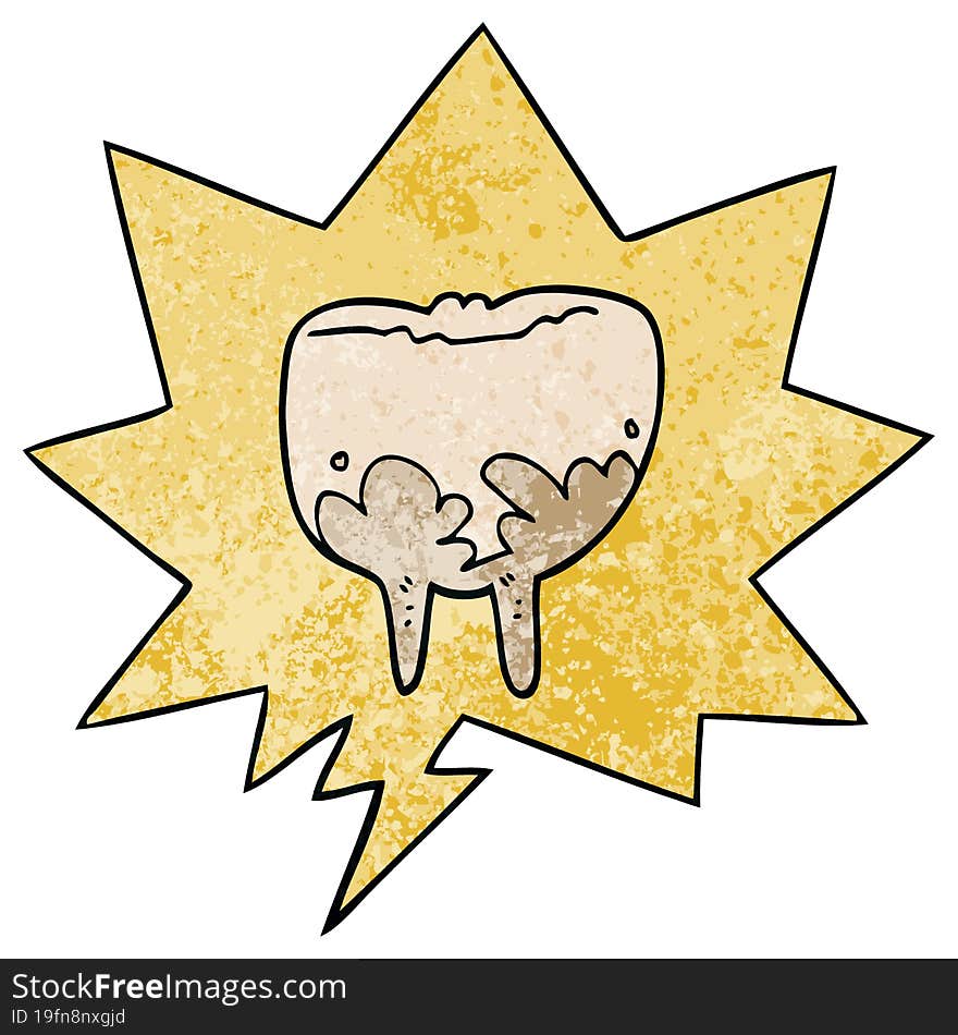 cartoon tooth and speech bubble in retro texture style