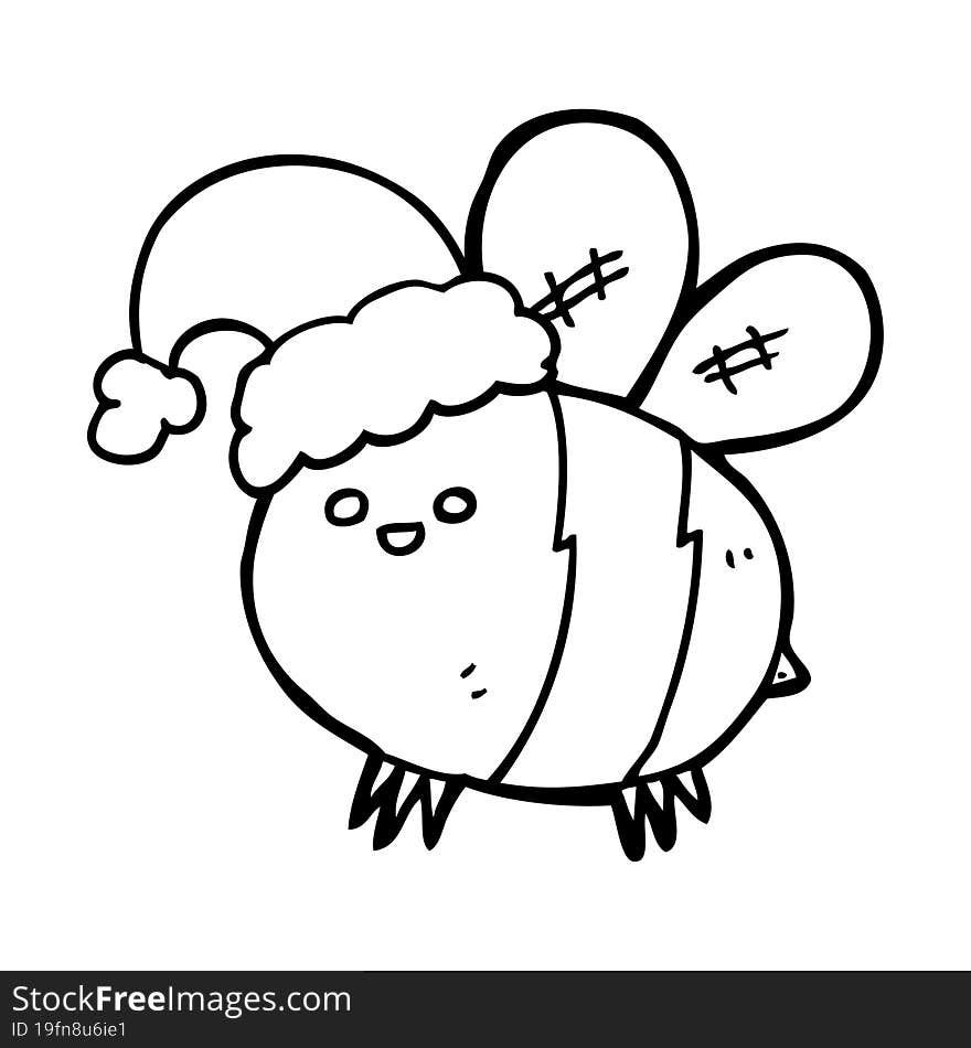 cute cartoon bee wearing christmas hat