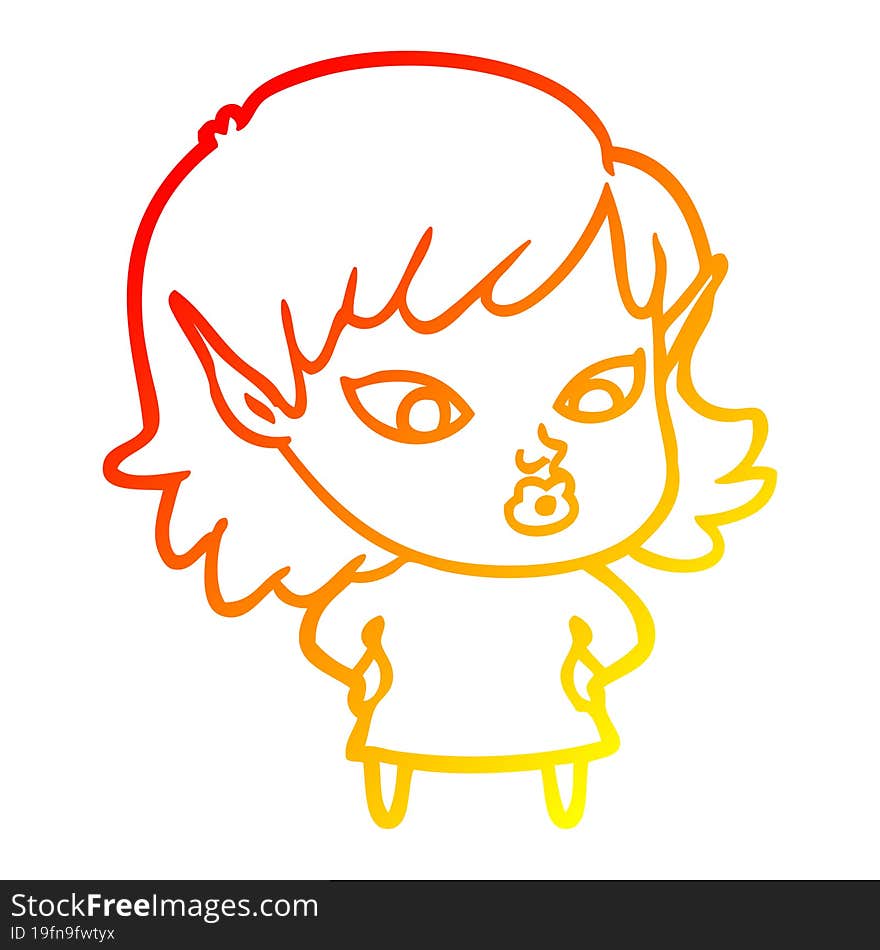 warm gradient line drawing pretty cartoon elf girl