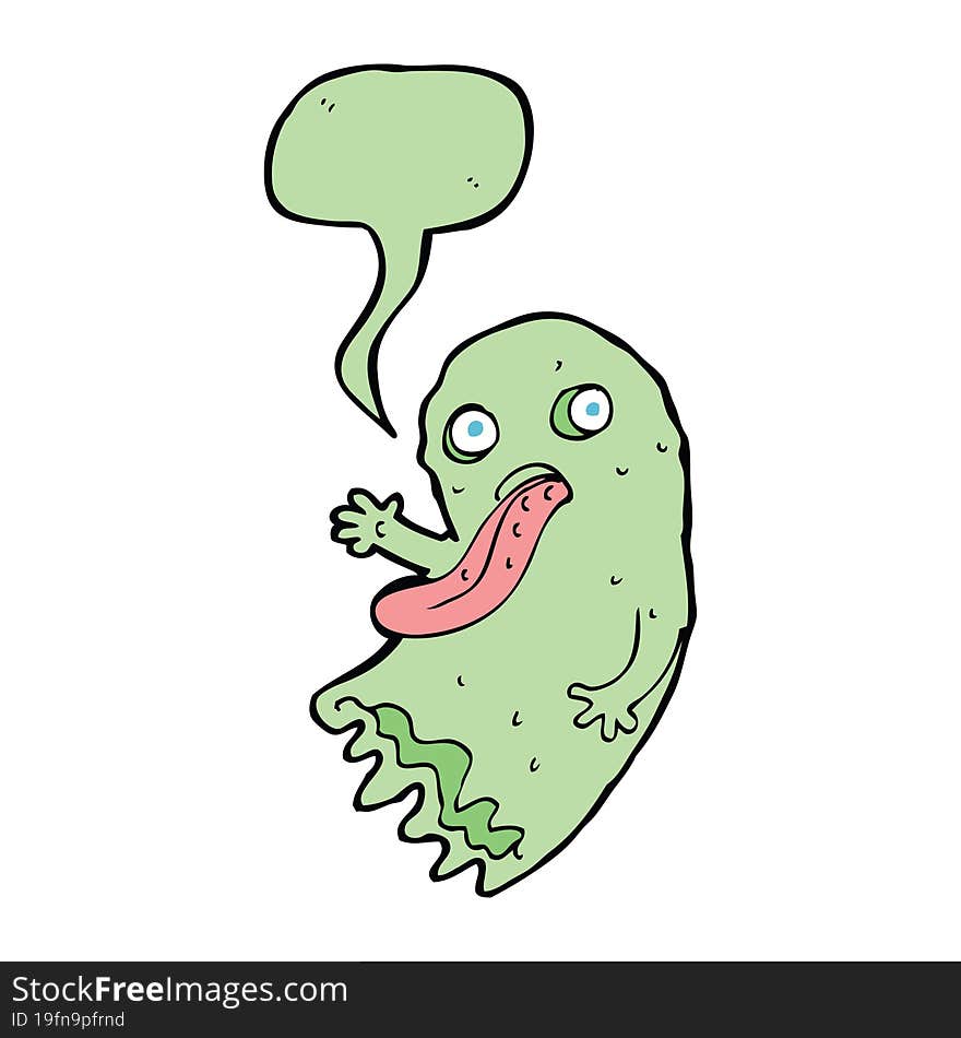 gross cartoon ghost with speech bubble