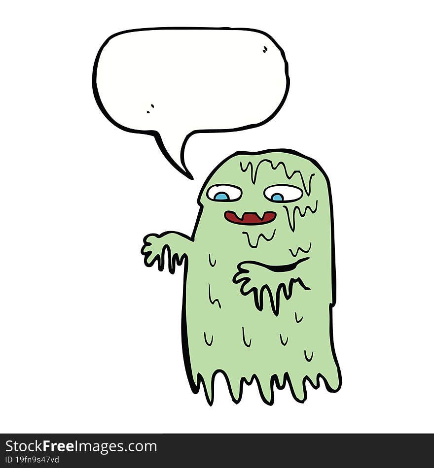 cartoon gross slime ghost with speech bubble