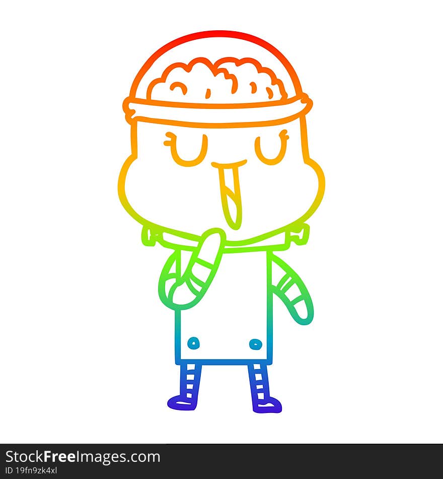 rainbow gradient line drawing of a happy cartoon robot