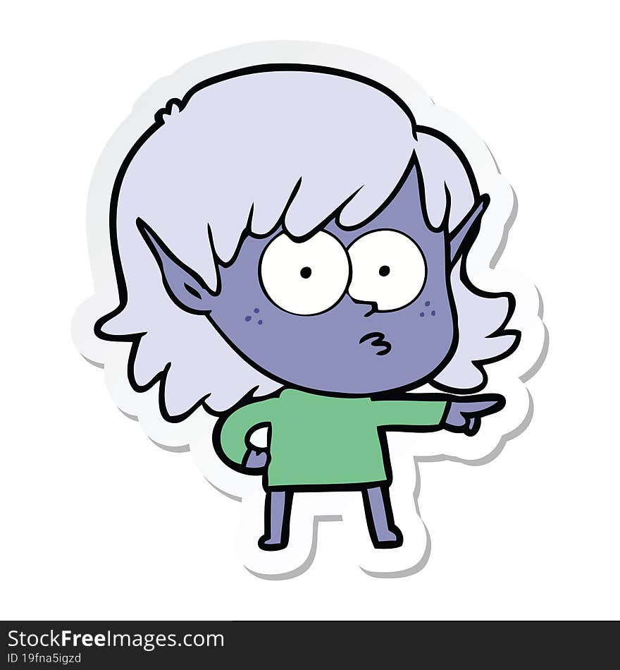 sticker of a cartoon elf girl pointing