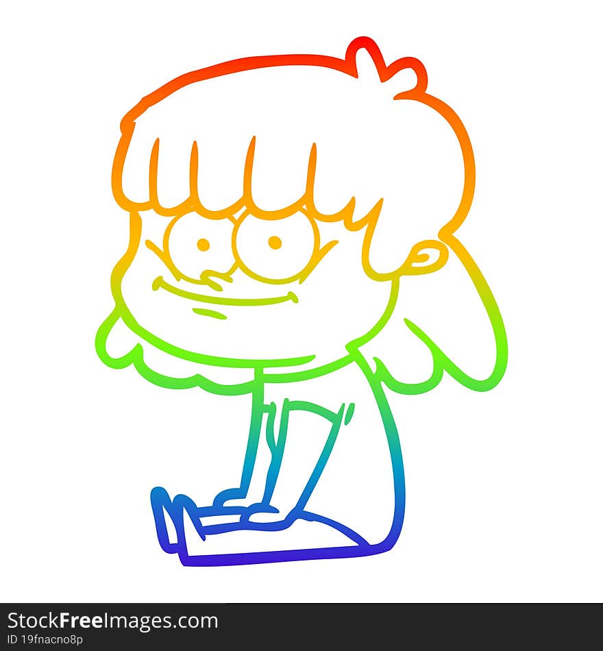 rainbow gradient line drawing of a cartoon girl smiling