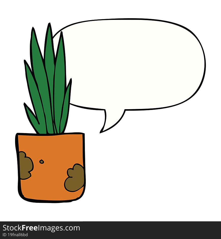 Cartoon House Plant And Speech Bubble