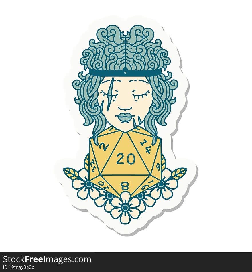 Human Barbarian With Natural Twenty Dice Roll Sticker