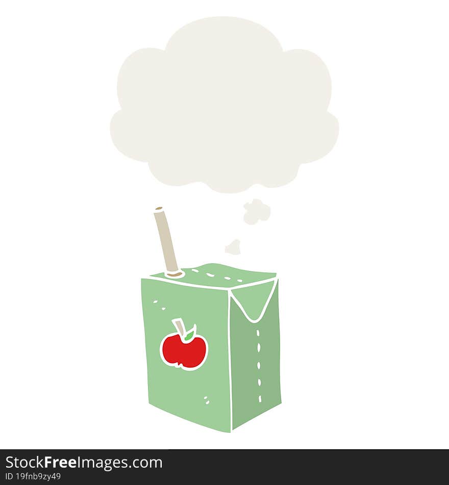 cartoon apple juice box and thought bubble in retro style